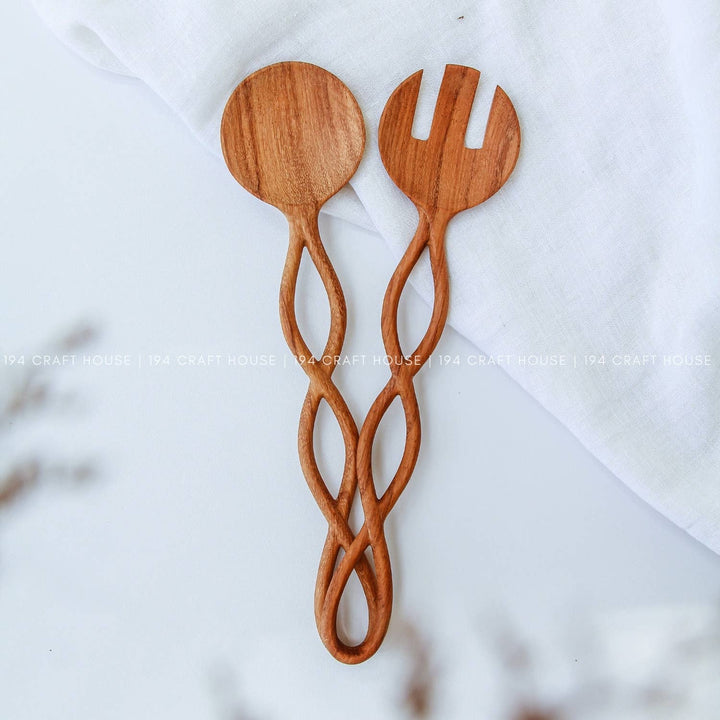 12" Twisted Handle Wooden Salad Servers