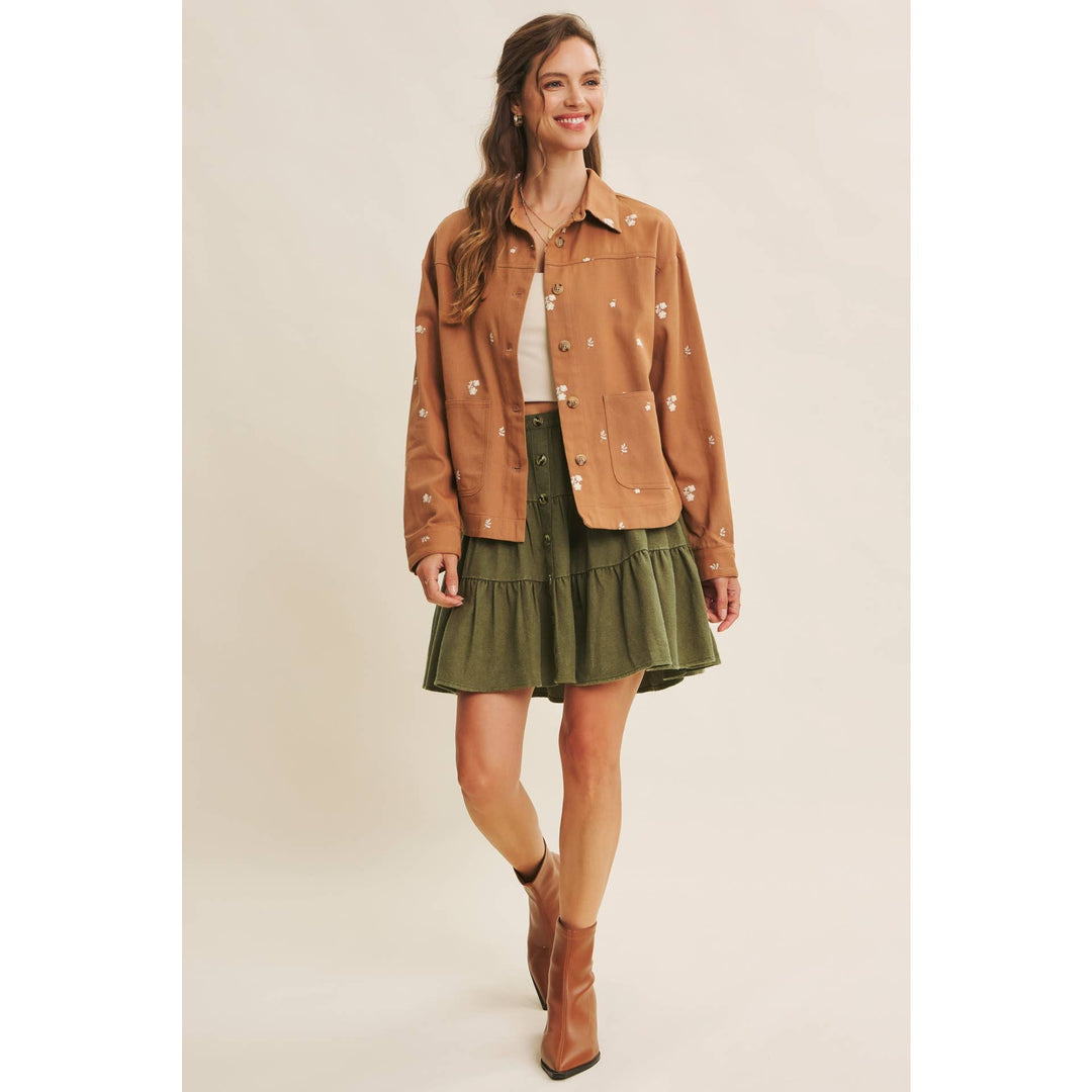 Embroidered Utility Jacket in Olive