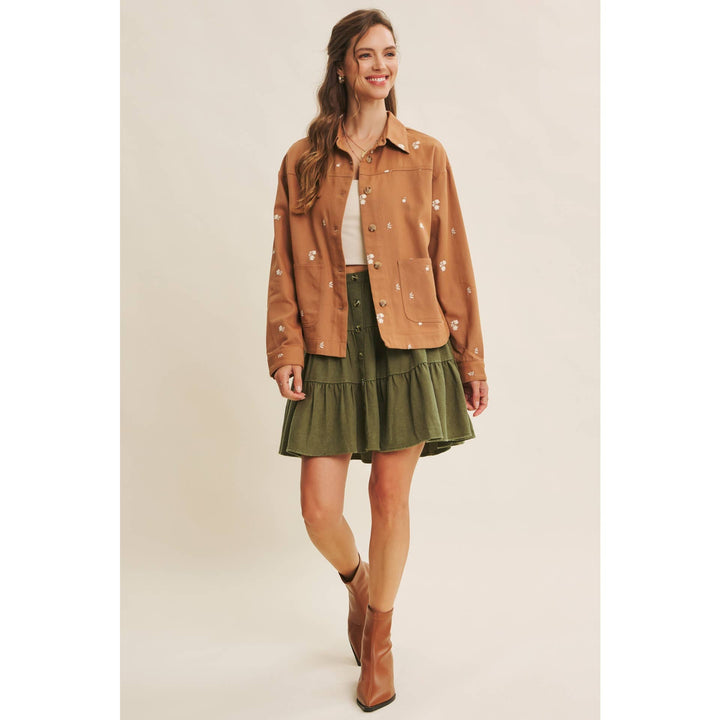 Embroidered Utility Jacket in Olive