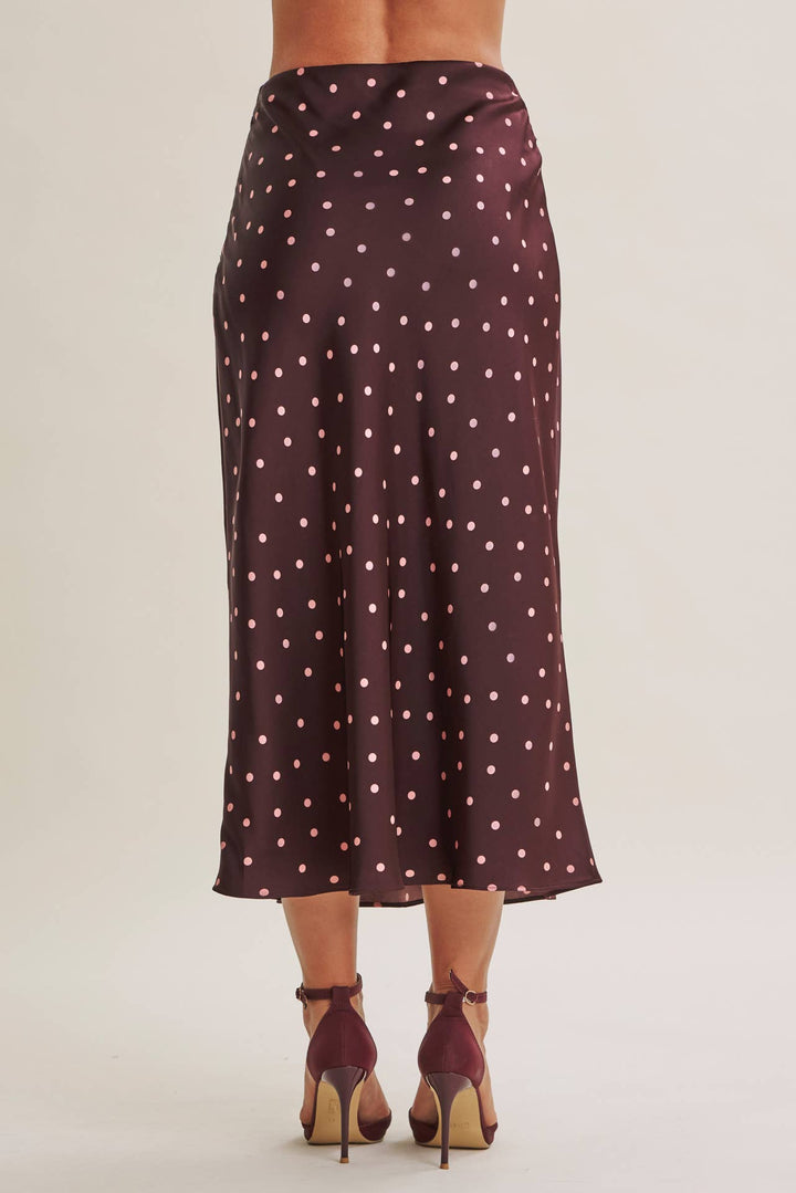 Satin Polka Dot Midi Skirt