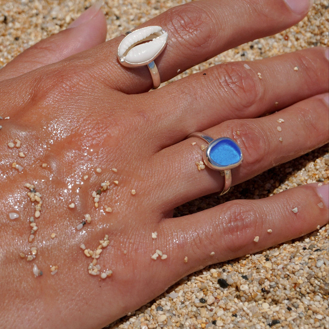Blue Sea Glass Ring (Gold or Silver)