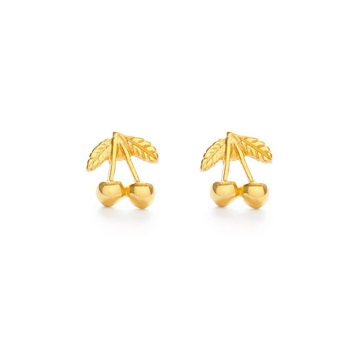 Gold Cherry Stud Earrings