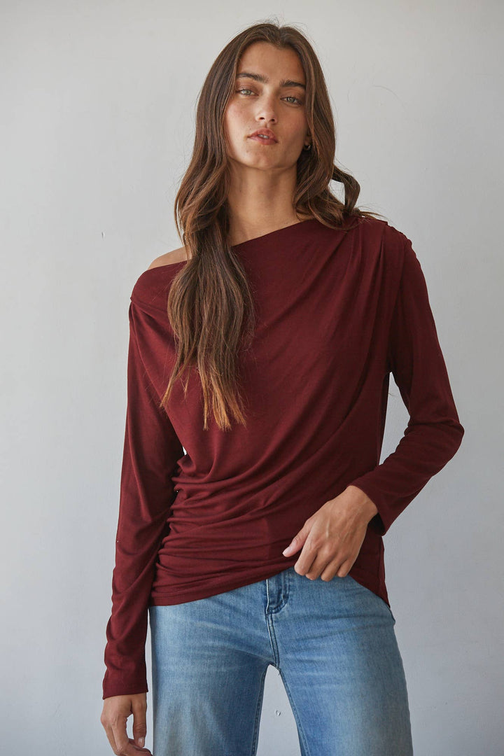 Asymmetrical Long Sleeve in Wine