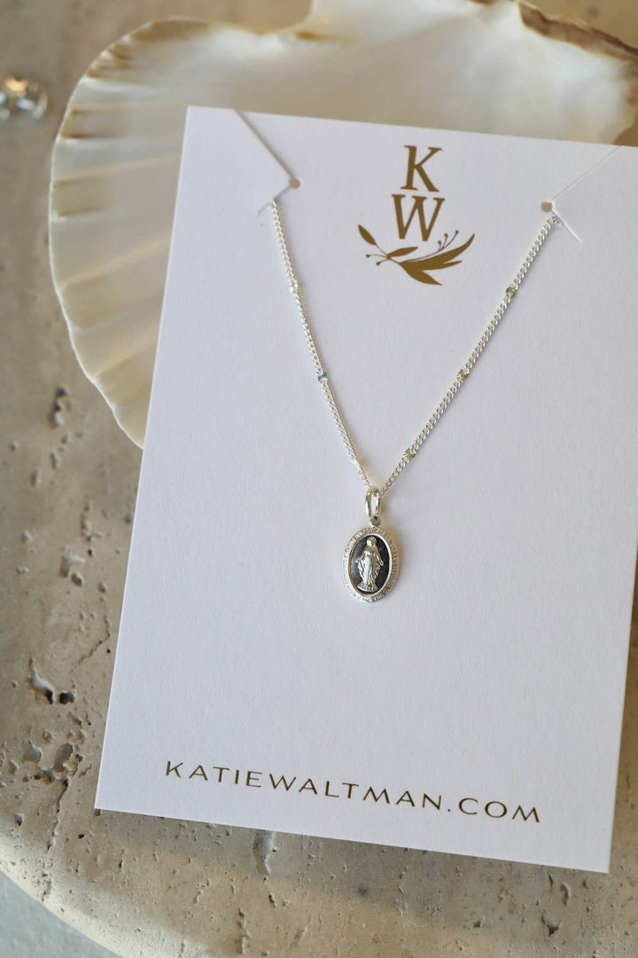 Virgin Mary Mini Medallion Necklace in Silver