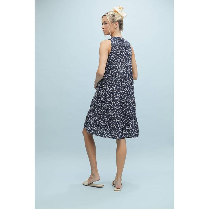 Navy Floral Tiered Mini Dress