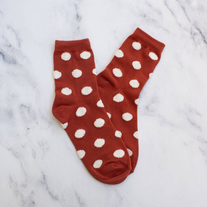 Polka Dots Puff Casual Socks in Brick