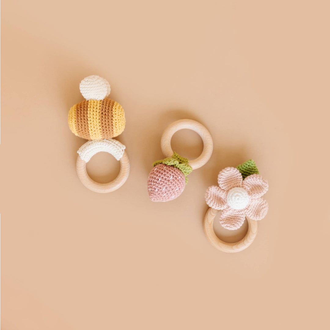 Pink Strawberry Crochet Rattle/Teether
