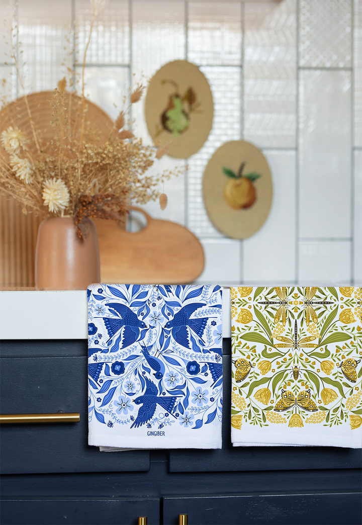Blue Songbird Tea Towel