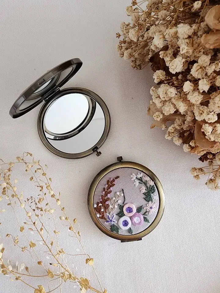 Floral Embroidered Compact Mirror, 4 Styles