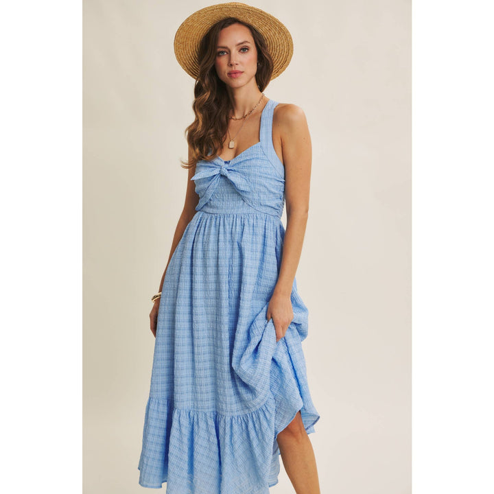 Textured Halter Flare Midi Dress