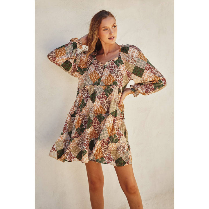 Paisley Diamond Tiered Mini Dress