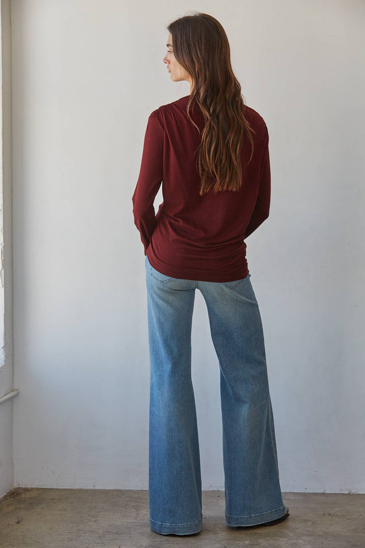 Asymmetrical Long Sleeve in Wine