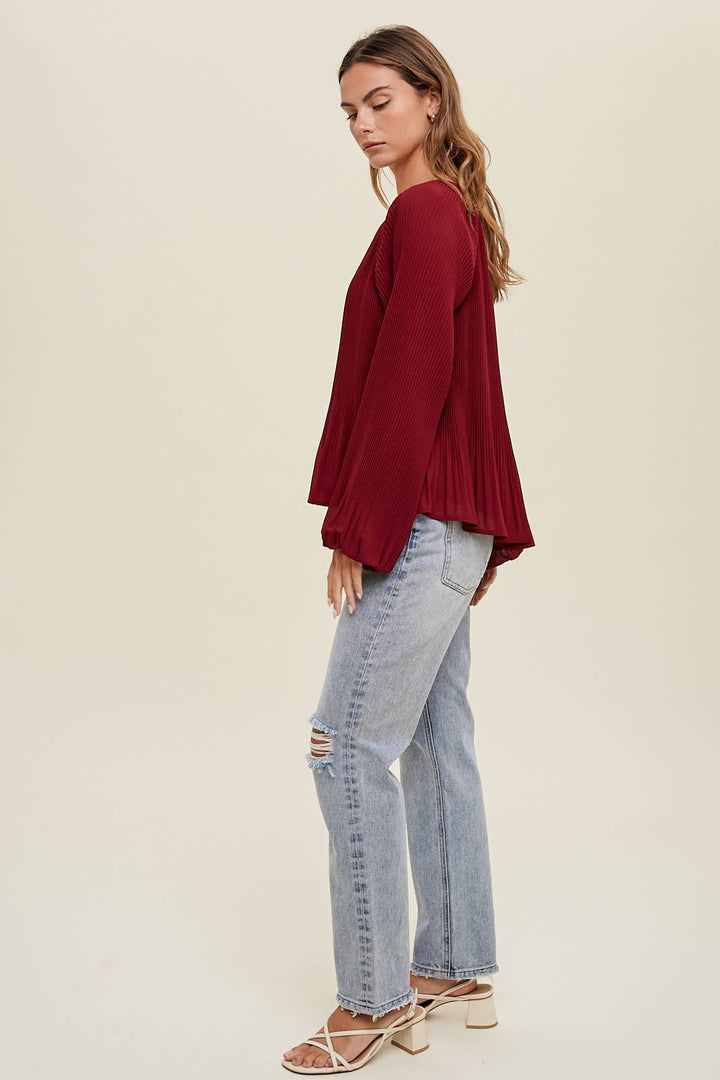 Accordion Pleated Chiffon Blouse