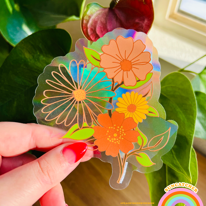 Retro Flower Power Suncatcher Sticker