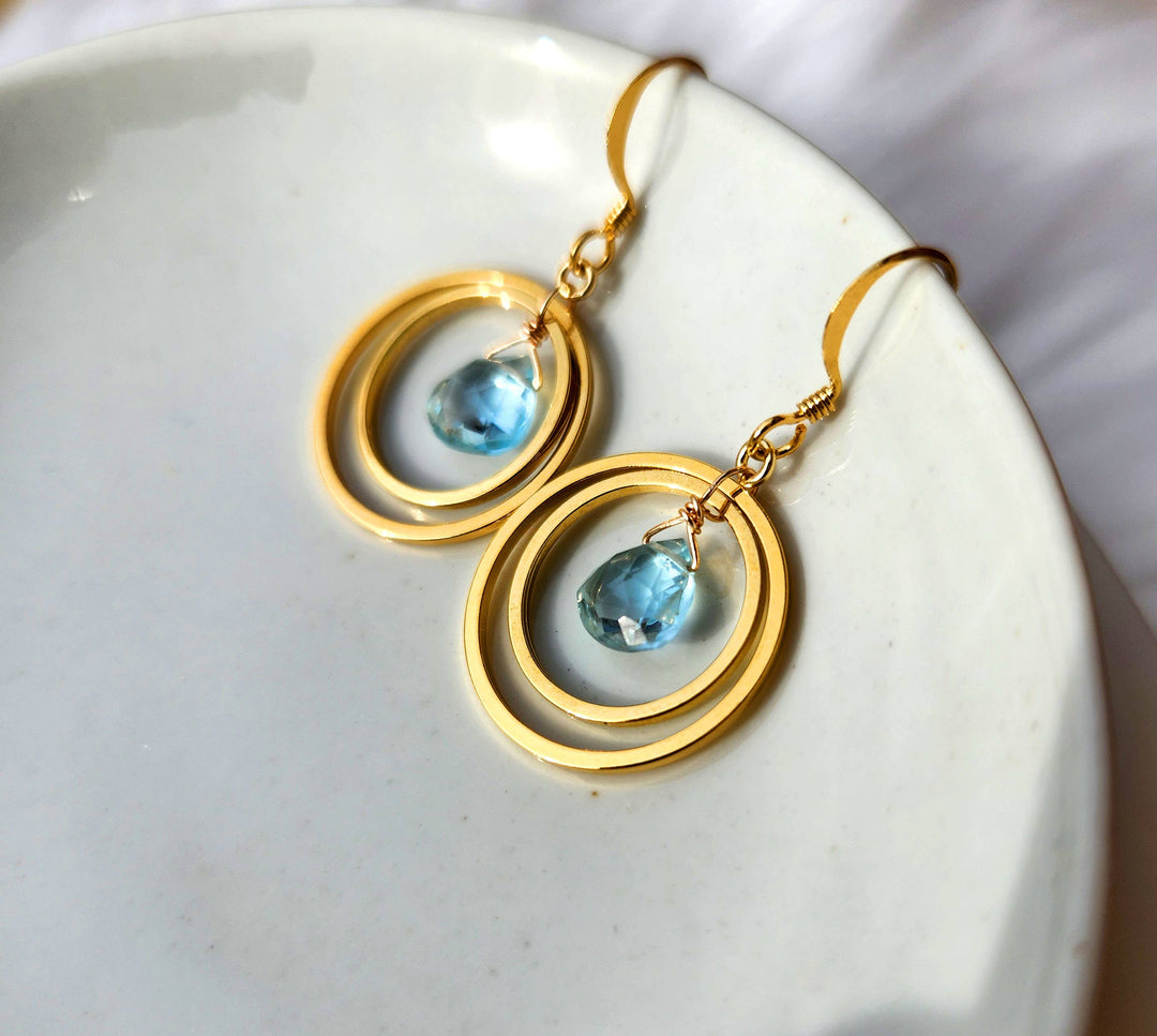 Blue Topaz Double Circle Earrings