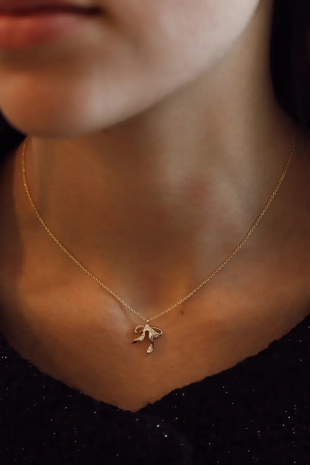 CZ Bow Necklace in Gold