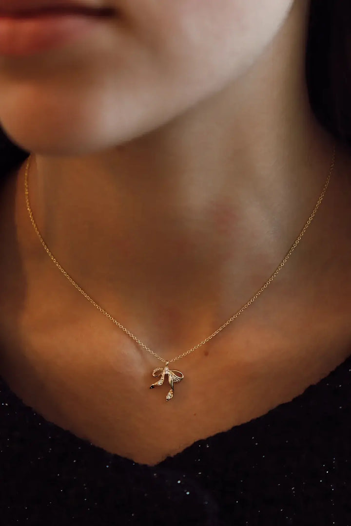 CZ Bow Necklace in Gold