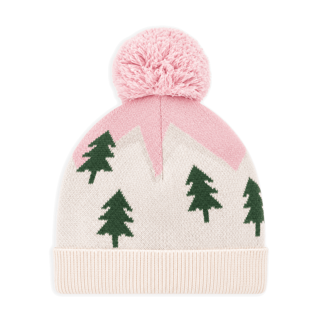 Pink Alpine Peaks Baby Beanie with Pom
