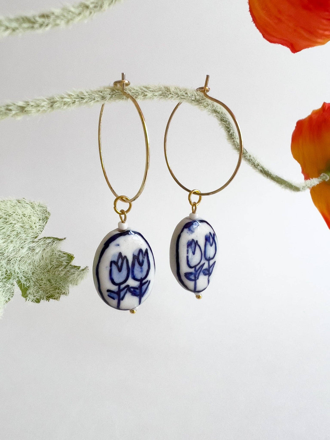 Blue Tulips Hoop Earrings