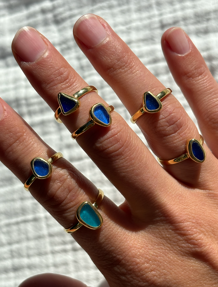 Blue Sea Glass Ring (Gold or Silver)