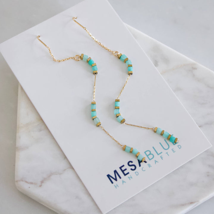 Square Beaded Amazonite Threader Earrings