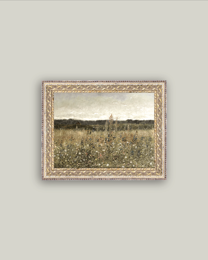 Wildflower Field Framed Antique Art, 10x8