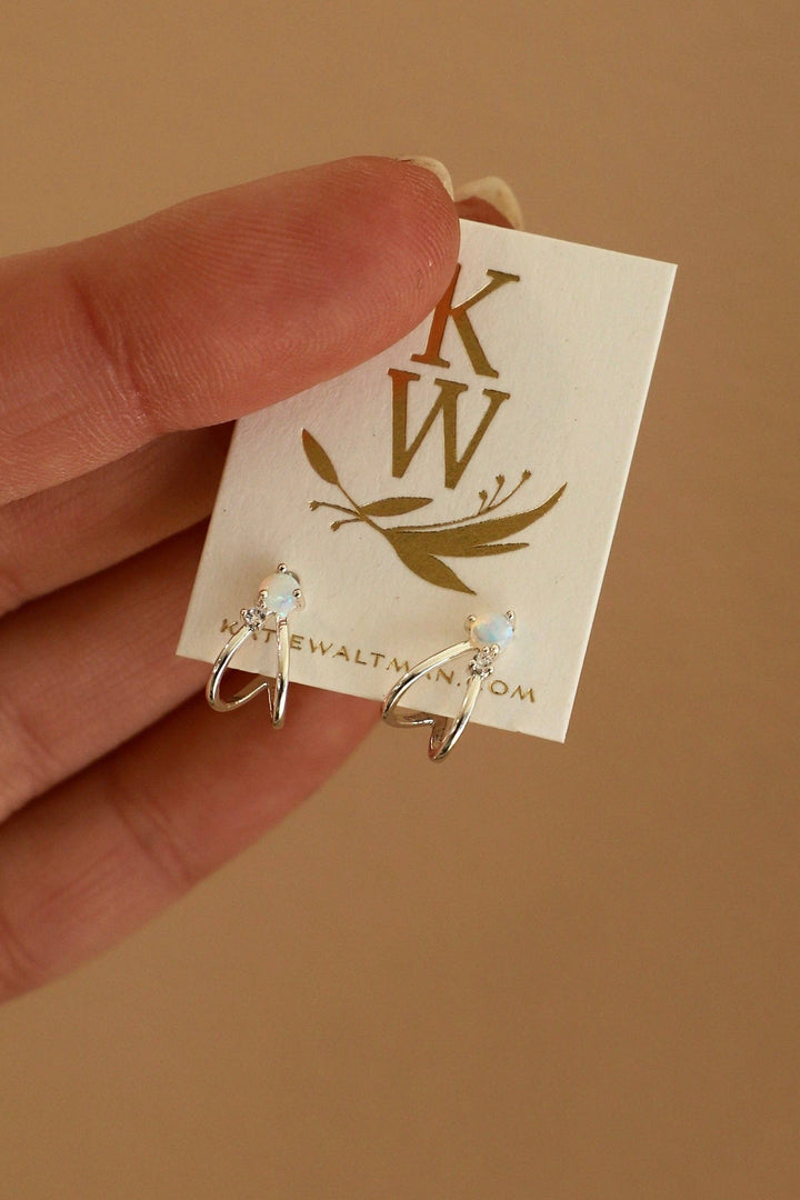 Cyrus Opal Stud Hoops in Silver