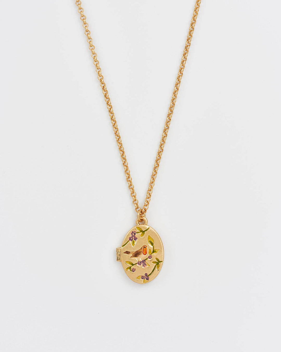 Robin &amp; Blackberry Oval Locket Necklace