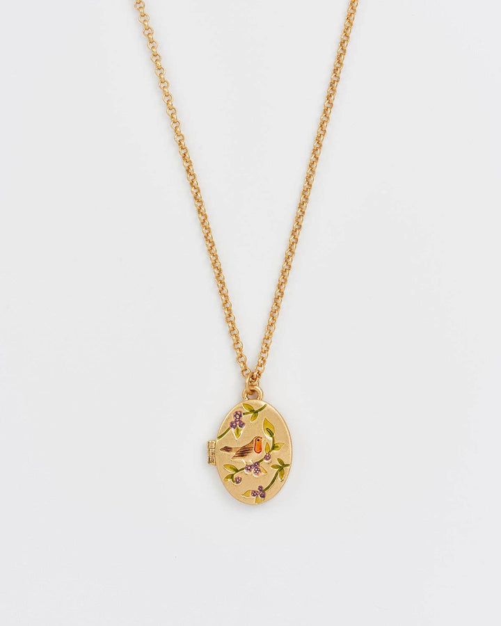Robin &amp; Blackberry Oval Locket Necklace
