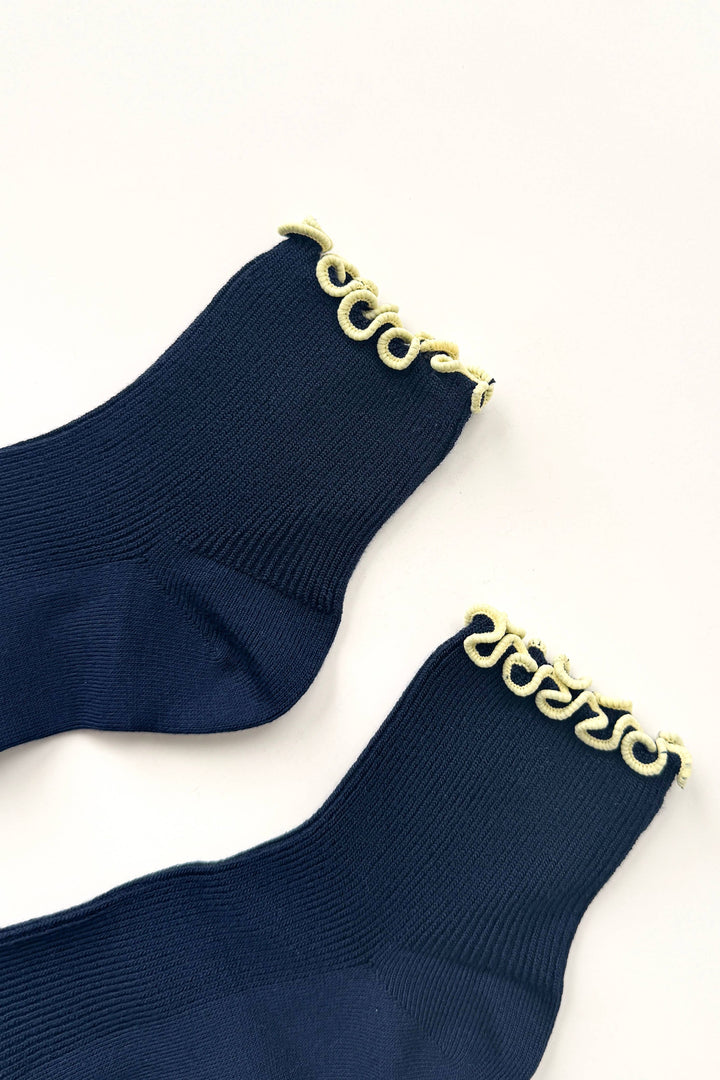 The Petite Ruffled Modal Socks in Navy/Butter