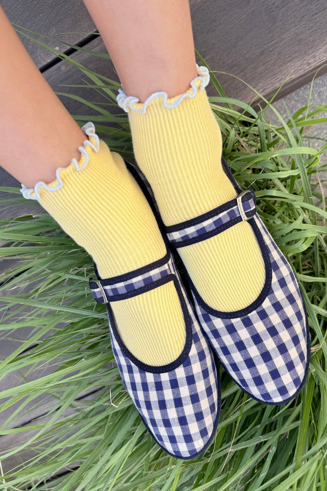 The Petite Ruffled Modal Socks in Butter/Baby Blue