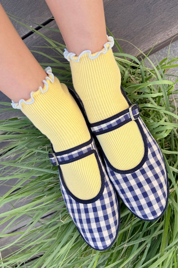 The Petite Ruffled Modal Socks in Butter/Baby Blue