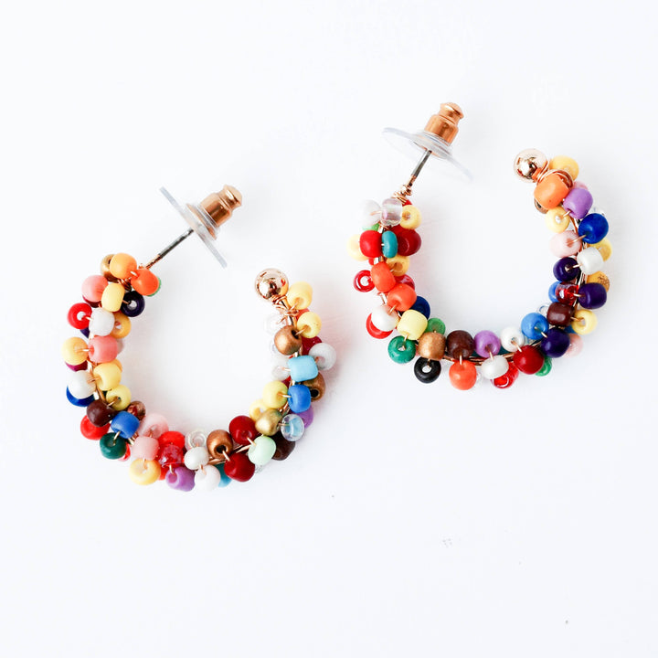 Multicolor Beaded Silver C-Hoop Earrings