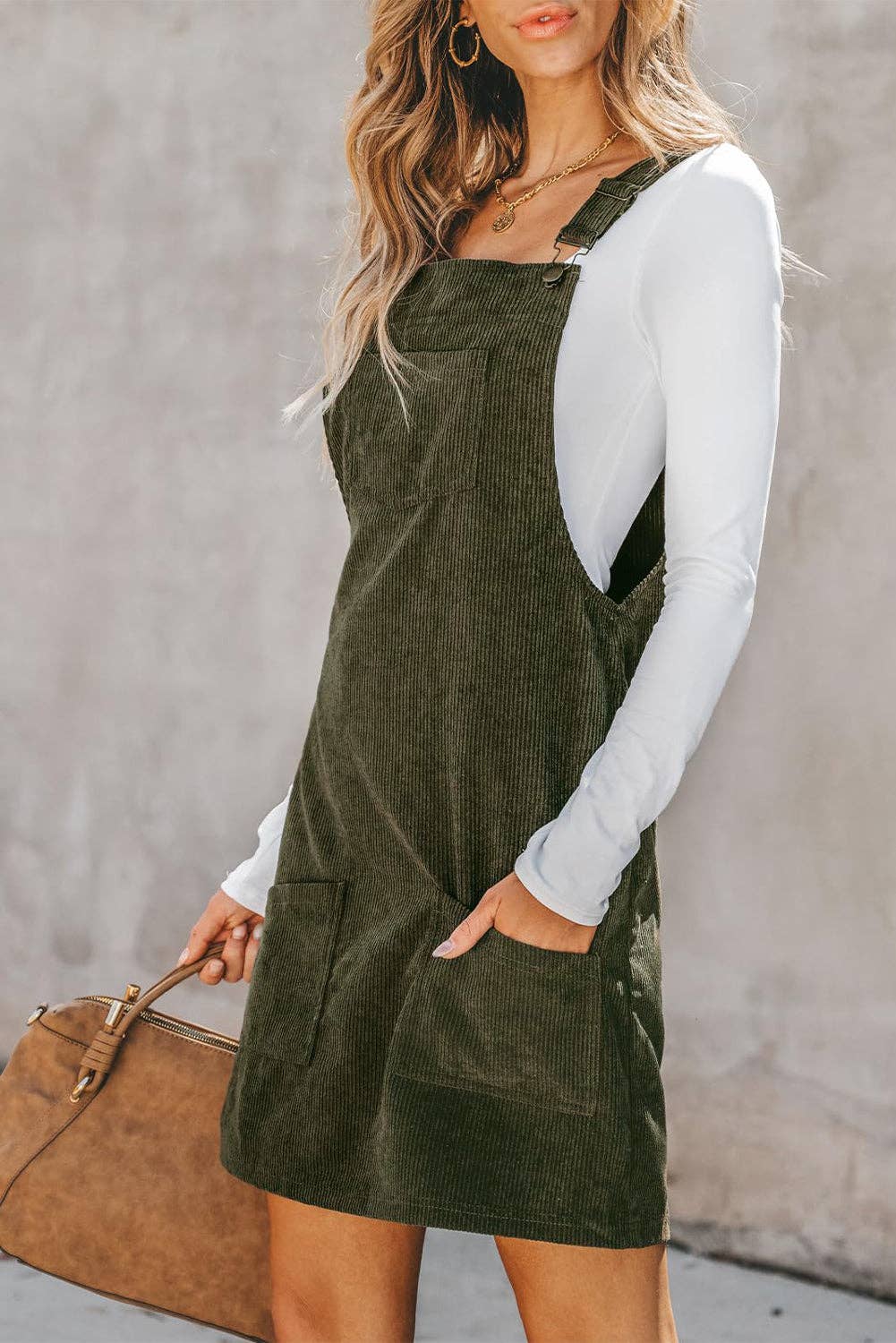 Corduroy Overall Dress in Green