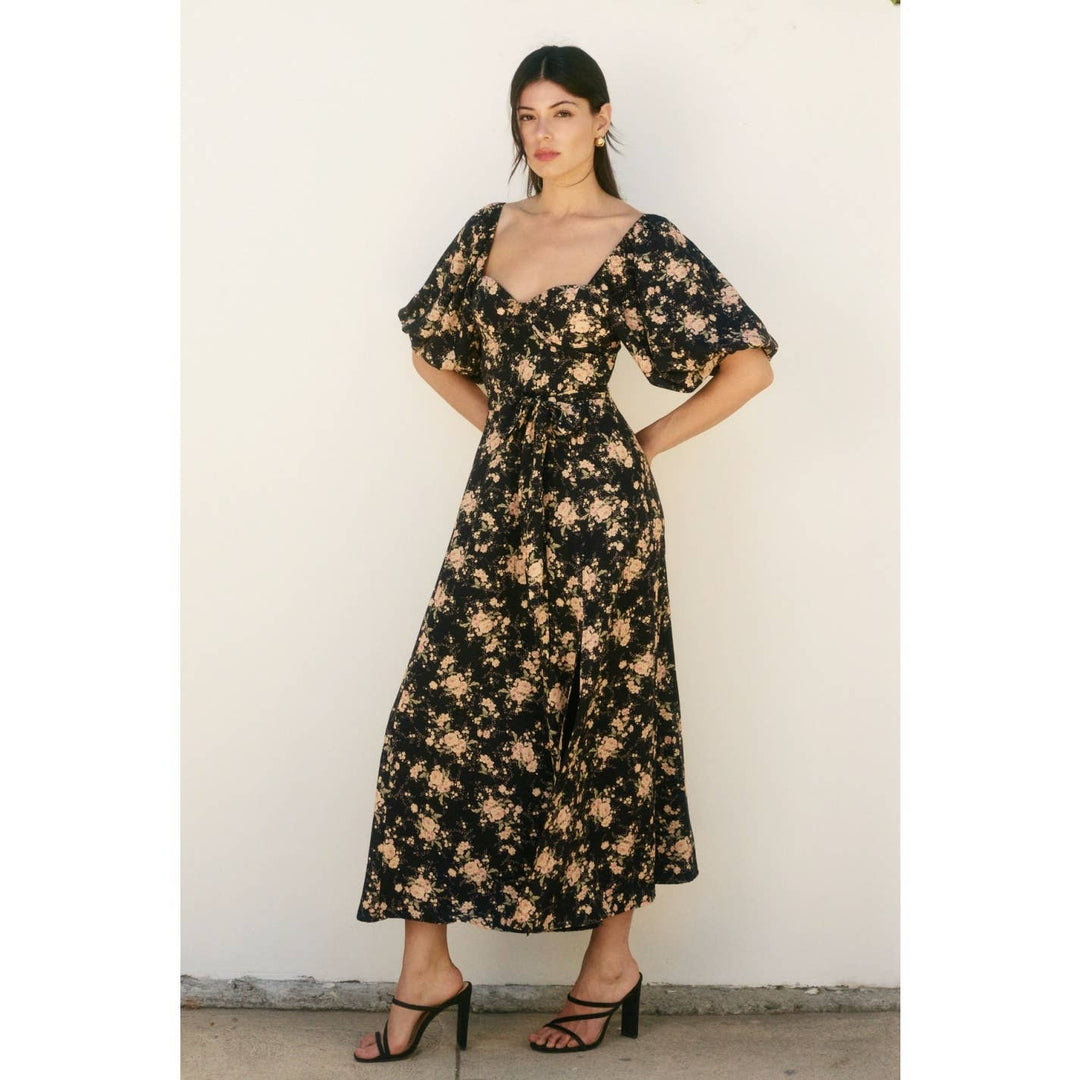 Black Petal Puff Sleeve Dress