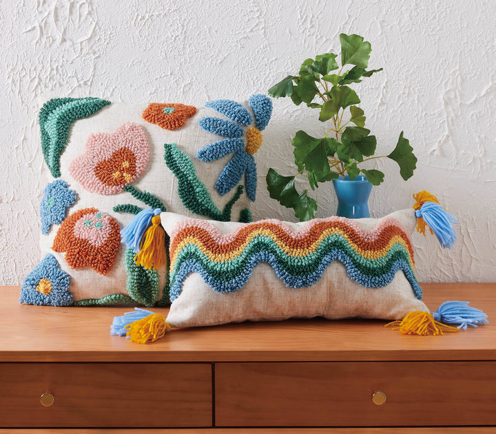 Rainbow Florals Tufted Pillow