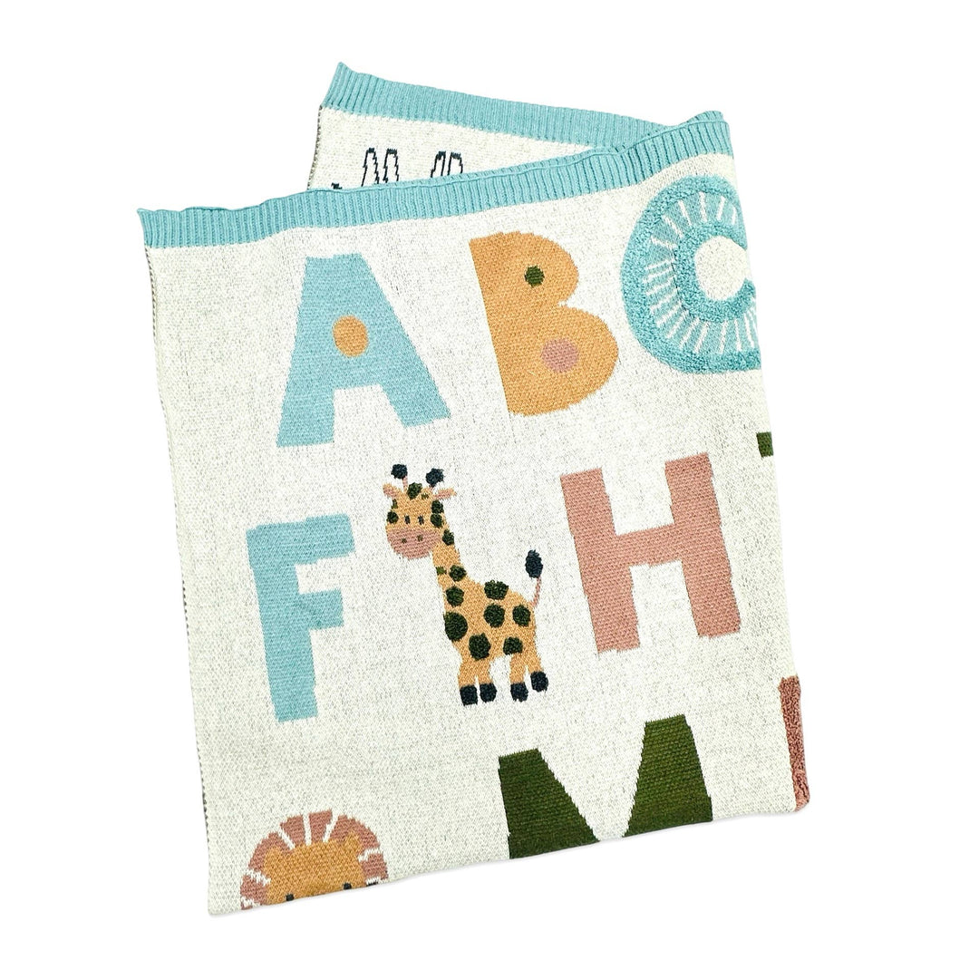 Alphabet Blue Knit Baby Blanket