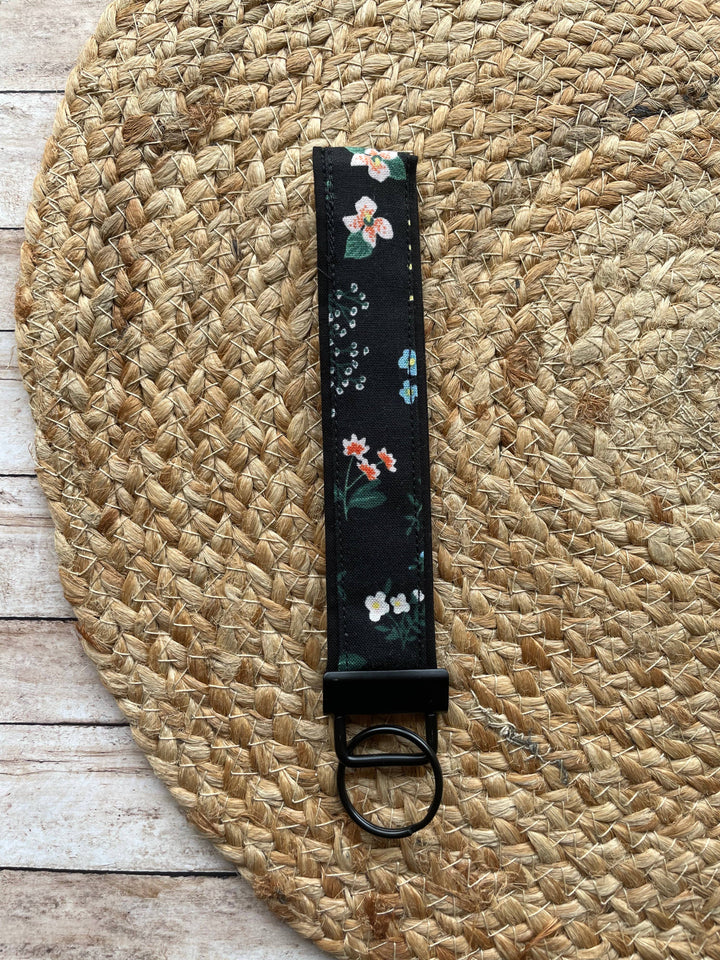 Black Floral Keychain Wristlet