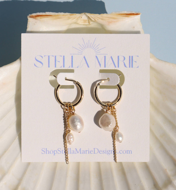 Pearl Chain Hoop Earrings