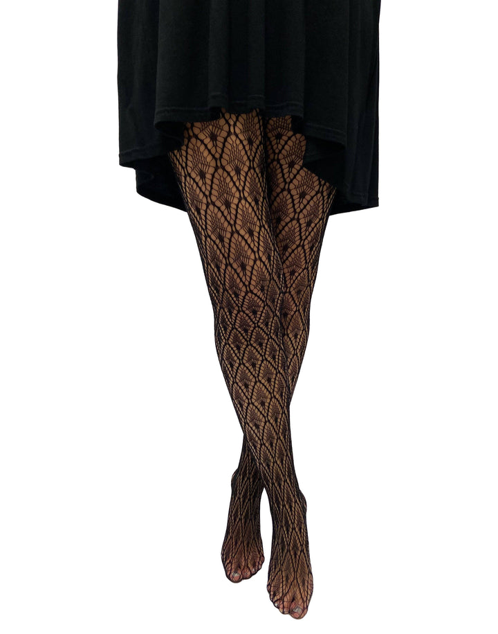 Peacock Feather Net Tights in Black