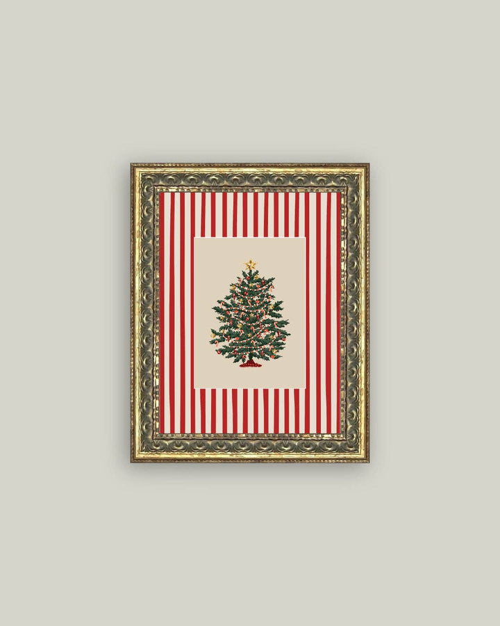 Peppermint Stripe Tree Framed Antique Art