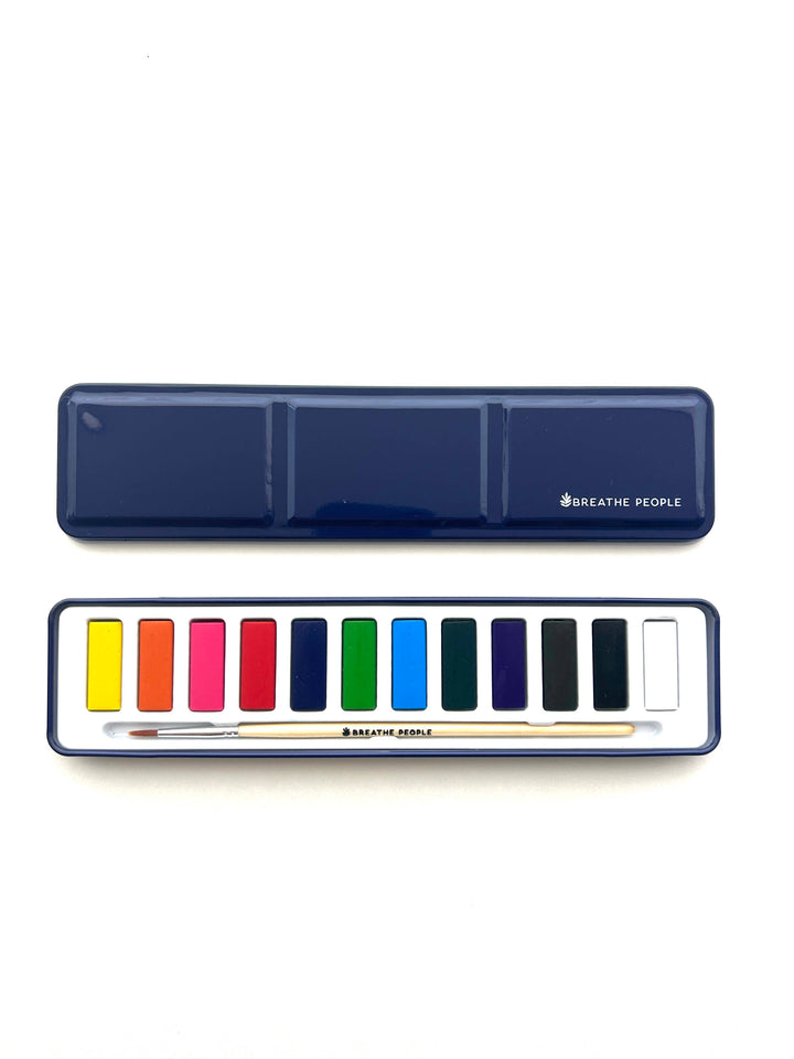 Watercolor Set- 12 Artist Grade Colors + Wood Paintbrush