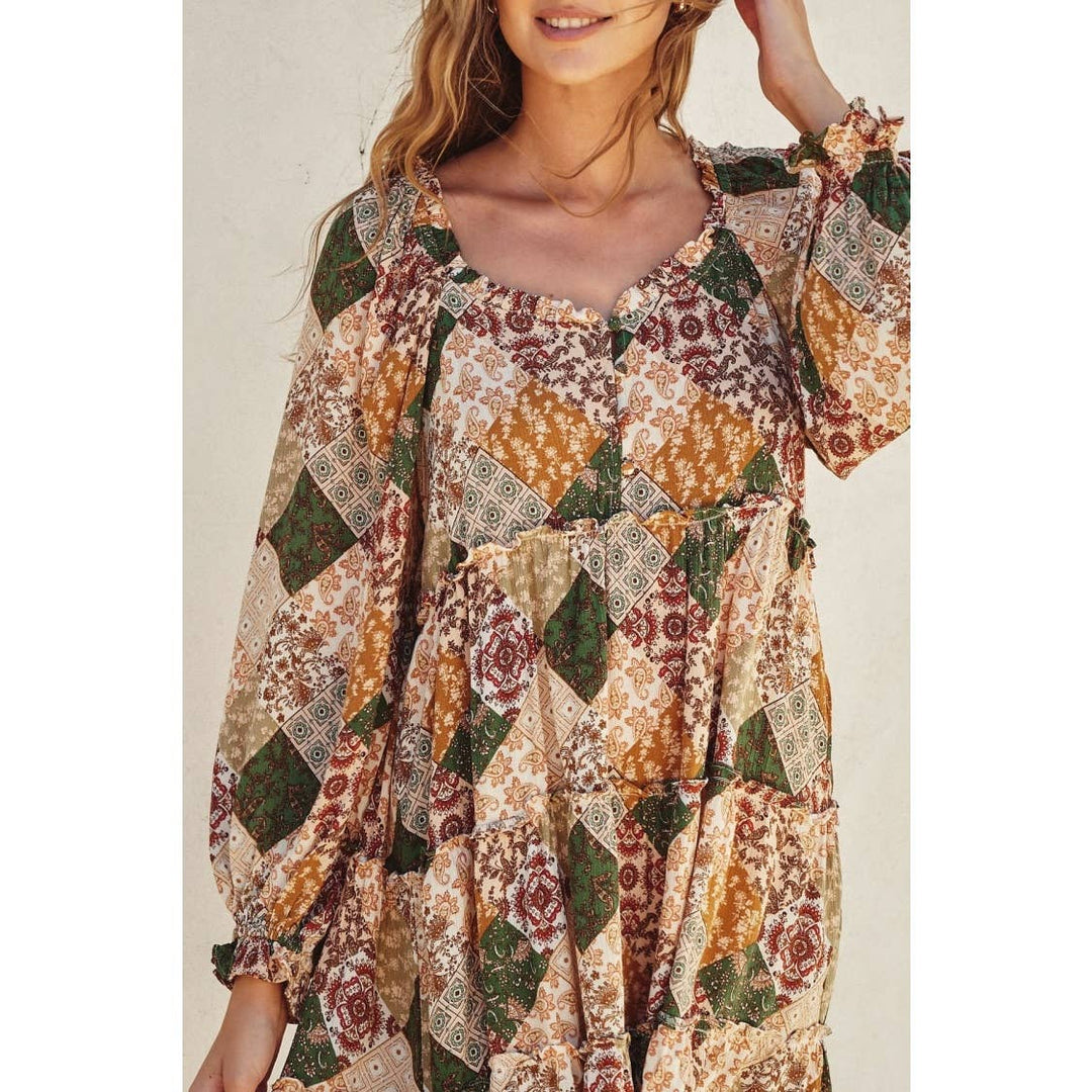 Paisley Diamond Tiered Mini Dress