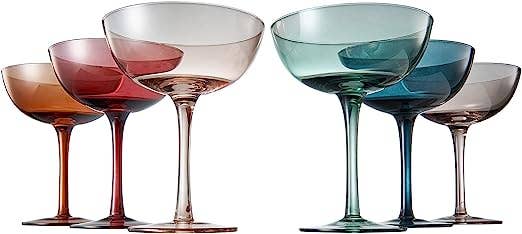 Pastel Colored Coupe Cocktail Glass, 6 Colors