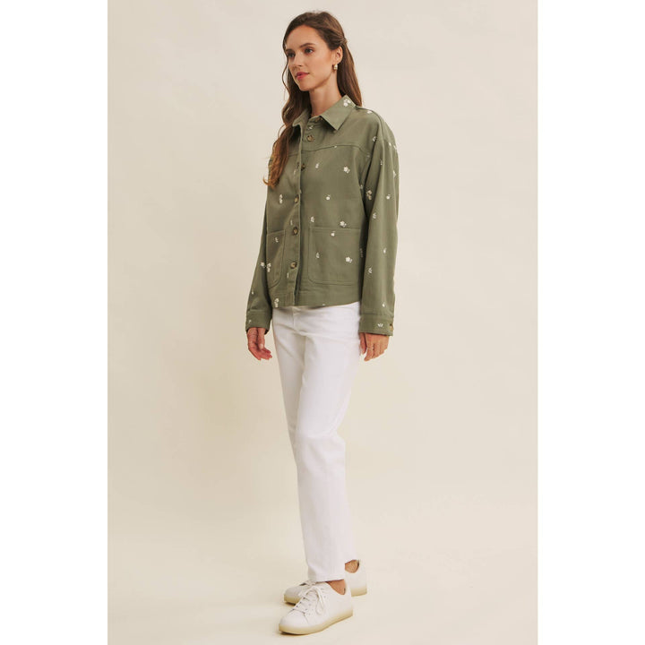Embroidered Utility Jacket in Olive