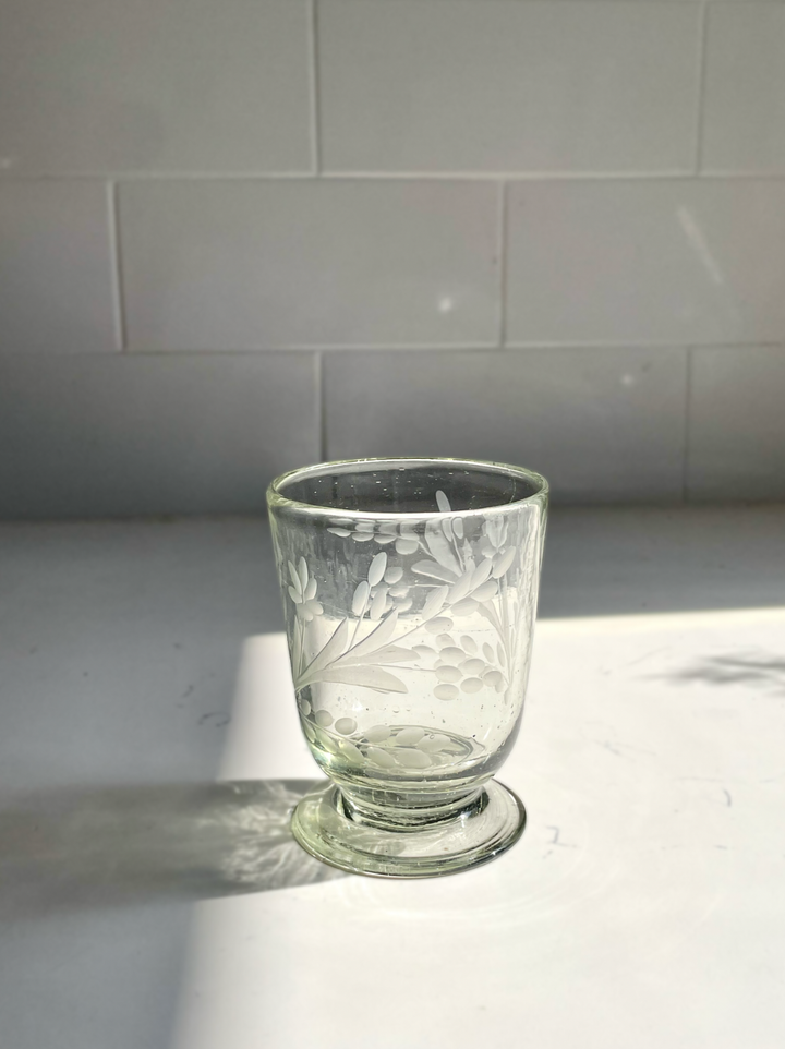 Hand-Etched Blown Footed  Glass