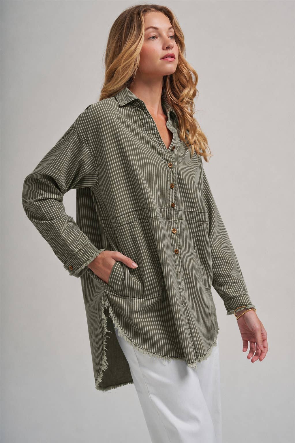 Pin Stripe Linen Blend Oversized Shirt