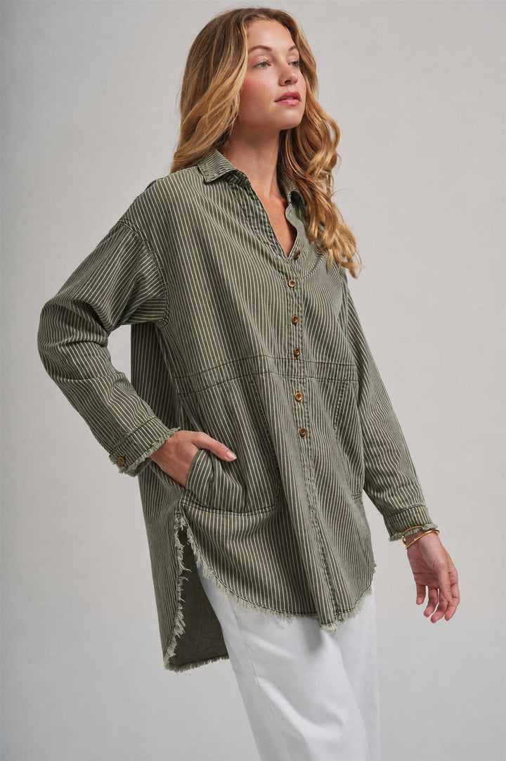 Pin Stripe Linen Blend Oversized Shirt