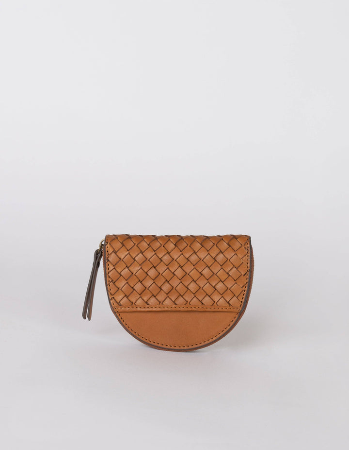 Laura Coin Purse, Cognac Woven Classic Leather