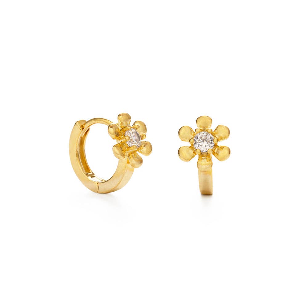 Gold Daisy Flower Huggie Hoop Earrings